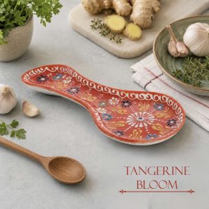 Ceramic Spoon Rest - Tangerine Bloom