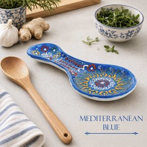Ceramic Spoon Rest - Mediterranean Blue