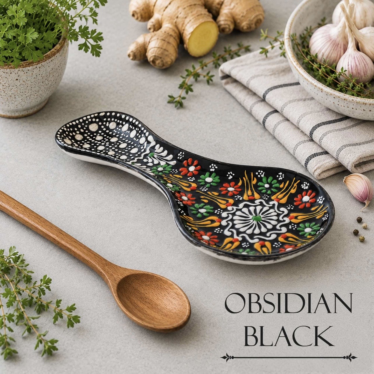 Ceramic Spoon Rest - Obsidian Black