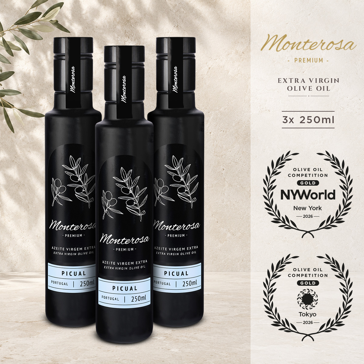 Monterosa Extra Virgin Olive Oil Picual 250ml x3