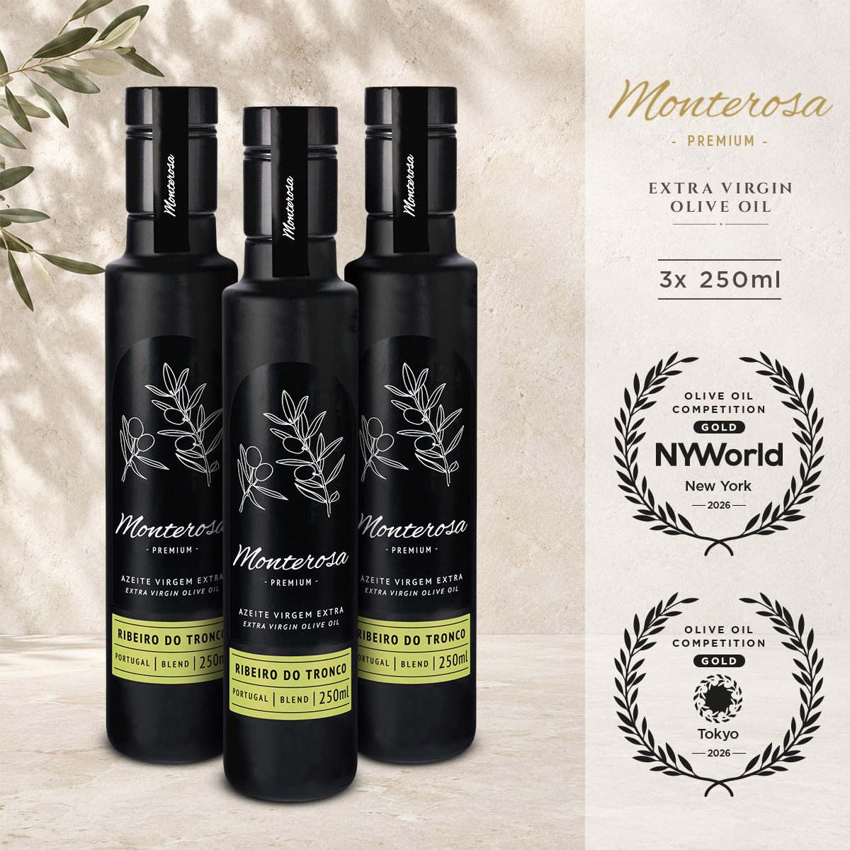 Monterosa Extra Virgin Olive Oil Ribeiro do Tronco 250ml x3