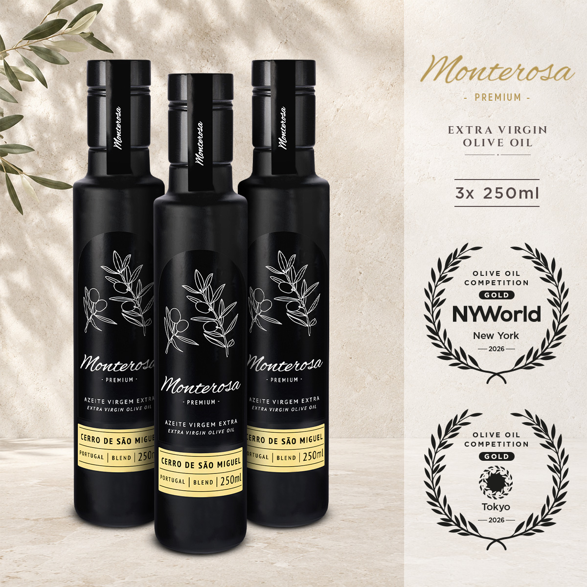 Monterosa Extra Virgin Olive Oil Cerro de São Miguel 250ml x3