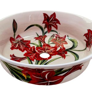 Ceramic Handpainted Sink - Red Flower Pattern 25cm - Image 4