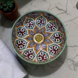 Alternative view of Ceramic Handpainted Sink - Green Flower Pattern 25cm