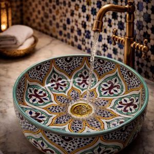 Ceramic Handpainted Sink - Green Flower Pattern 25cm - Image 4